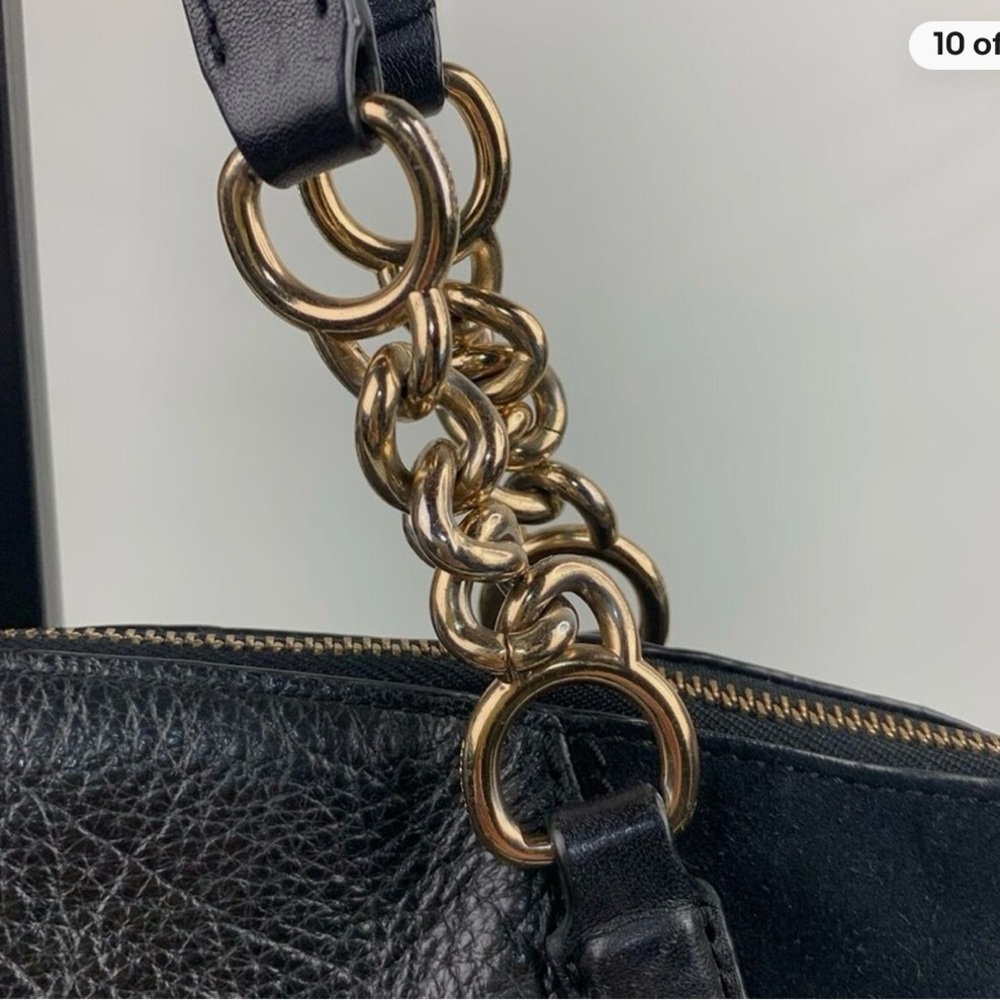 Coach Black Leather and Suede Shoulder Bag with Gold Hardware - Picture 12 of 16